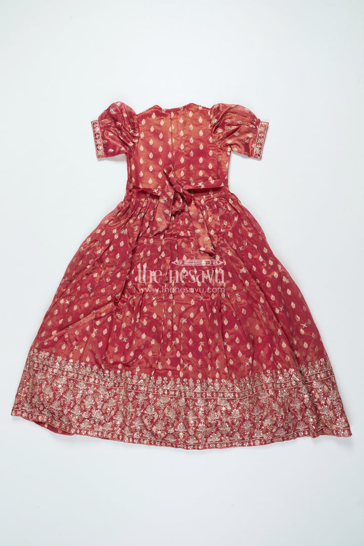 Girls Silk Gown with Banarasi Jacquard Design for Weddings and Special Occasions