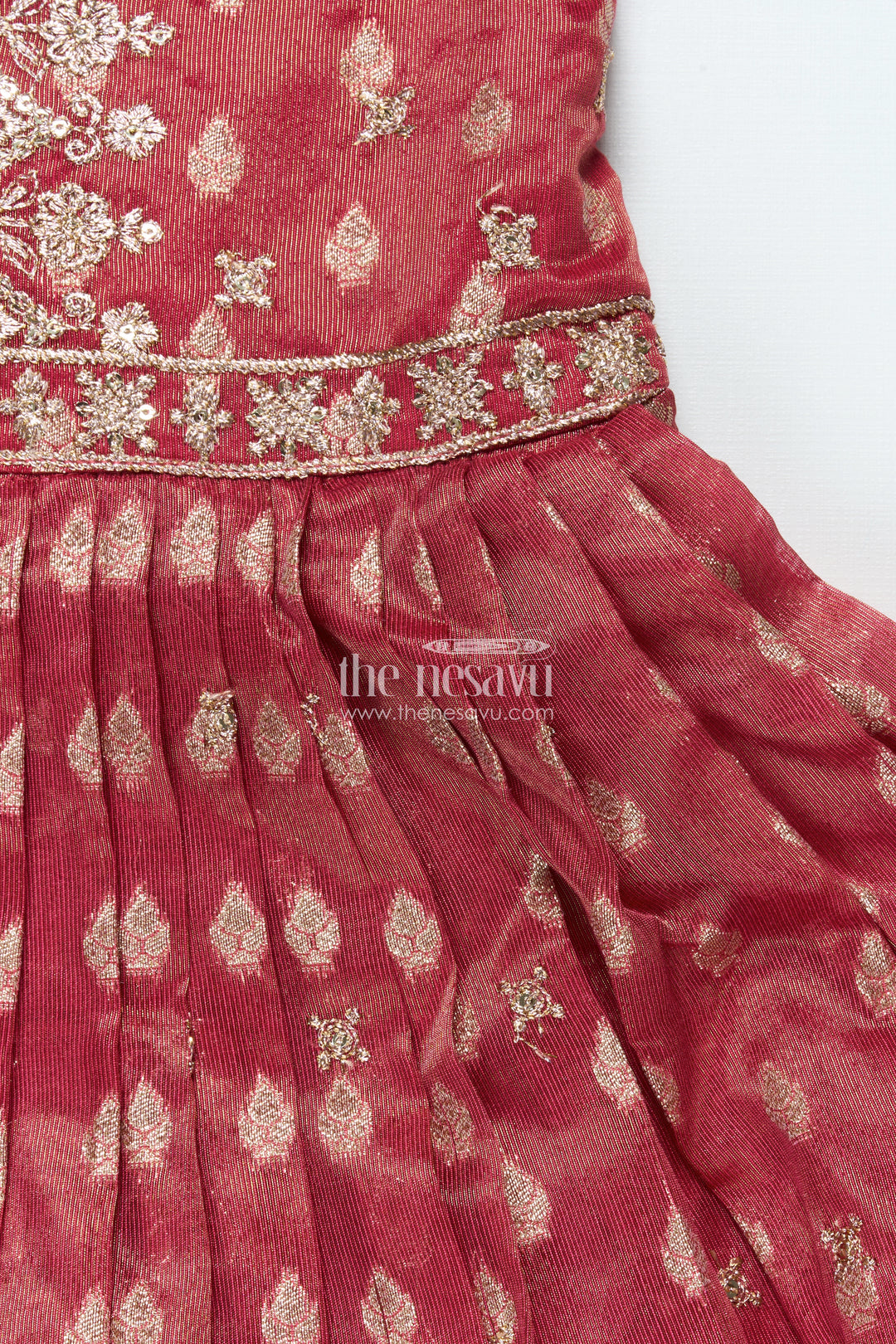 Girls Silk Gown with Banarasi Jacquard Design for Weddings and Special Occasions