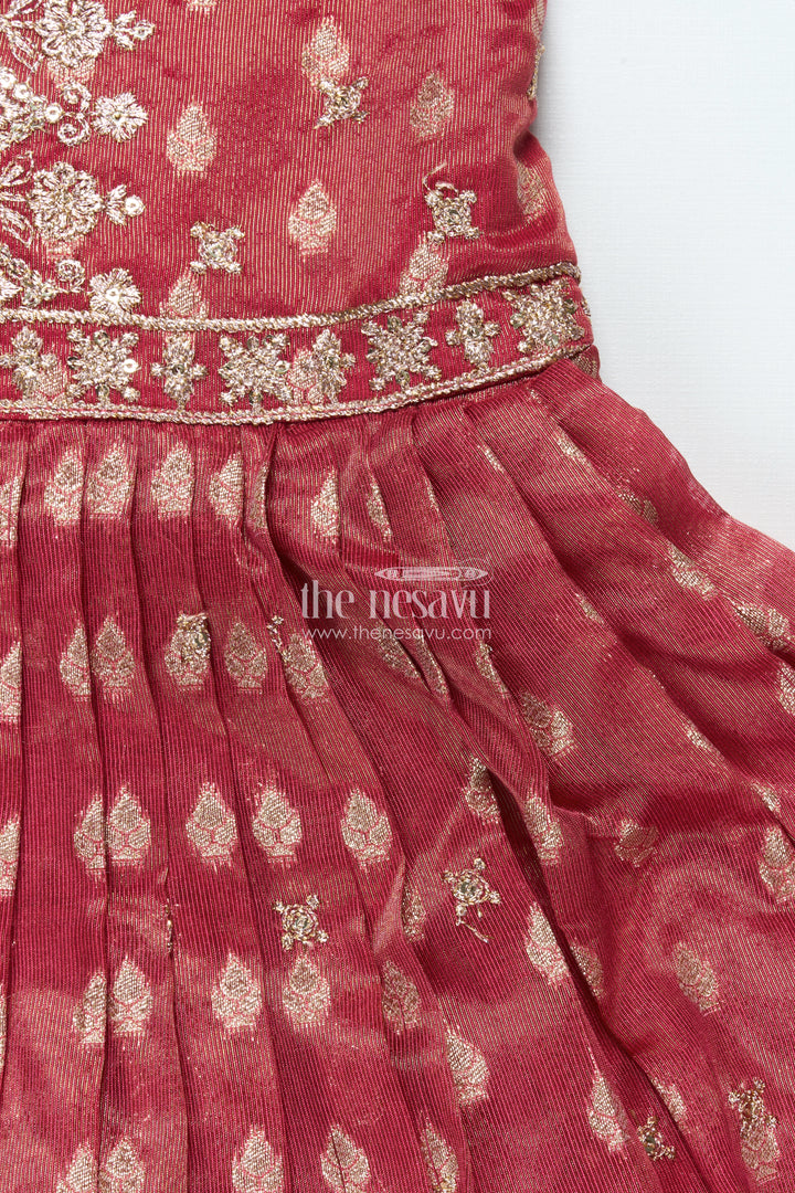 Girls Silk Gown with Banarasi Jacquard Design for Weddings and Special Occasions