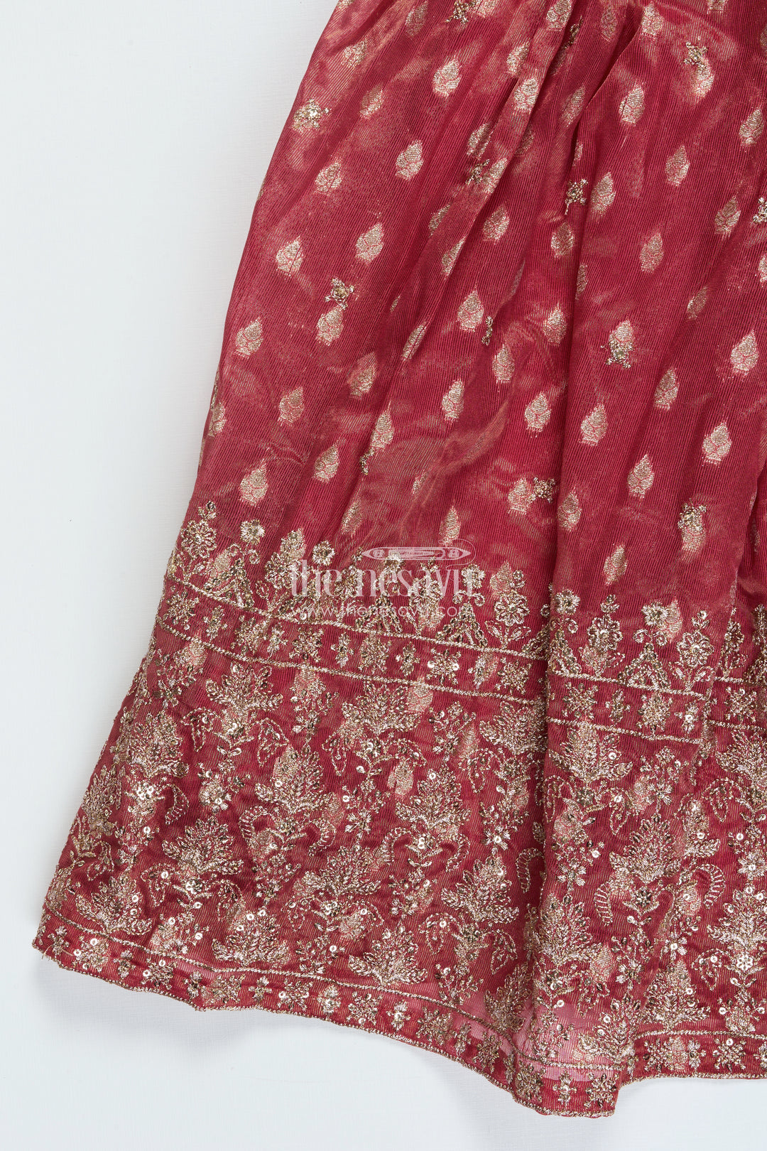 Girls Silk Gown with Banarasi Jacquard Design for Weddings and Special Occasions