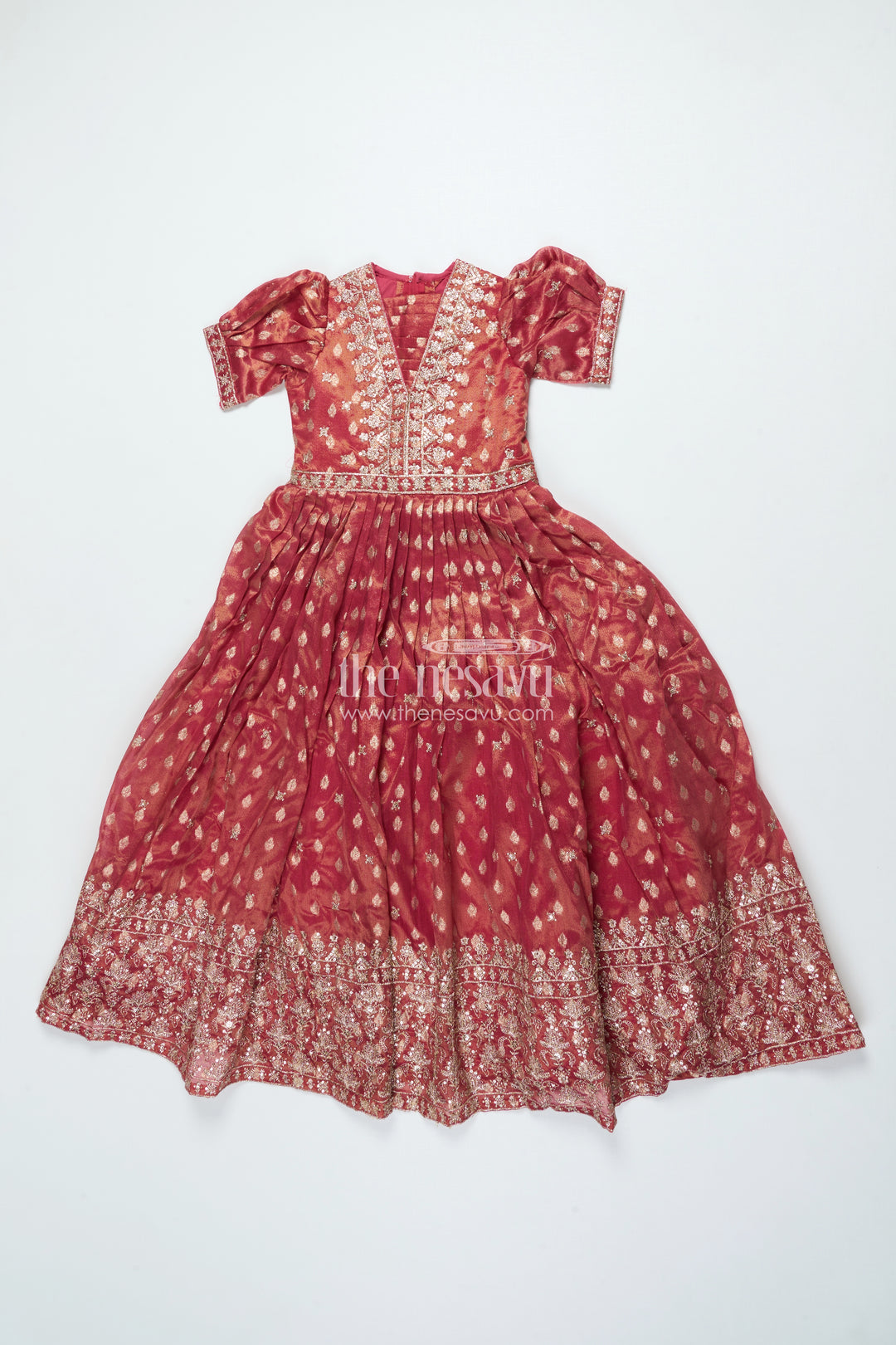 Girls Silk Gown with Banarasi Jacquard Design for Weddings and Special Occasions