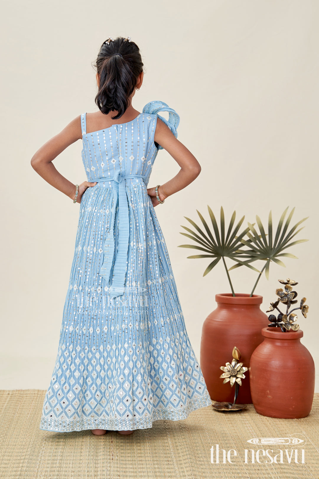 Girls Pleated Anarkali Gown Festive Embroidered Outfit