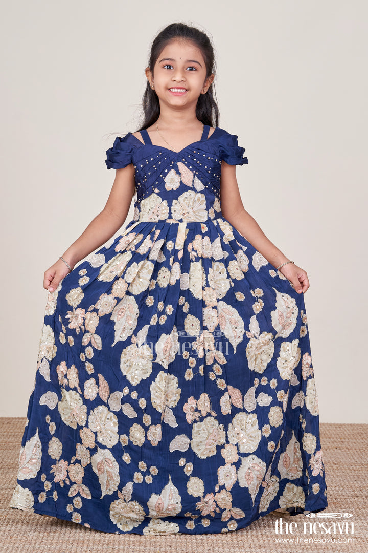 Party Gown for Girls with Digital Print and Sequin Work