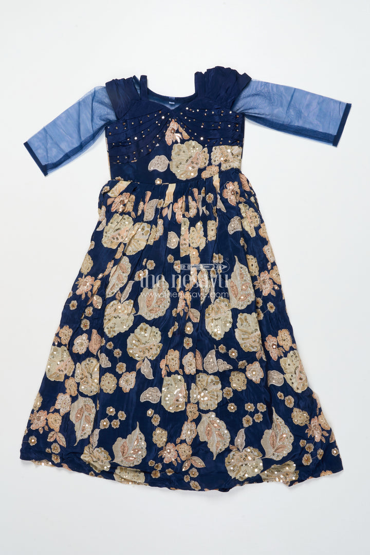 Party Gown for Girls with Digital Print and Sequin Work