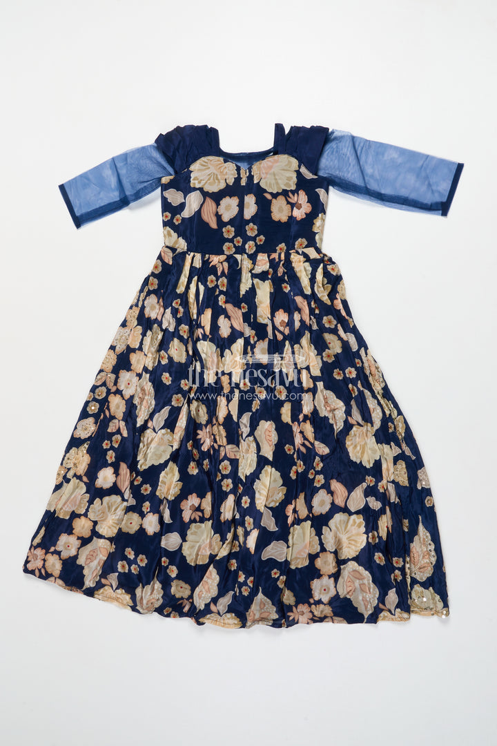 Party Gown for Girls with Digital Print and Sequin Work
