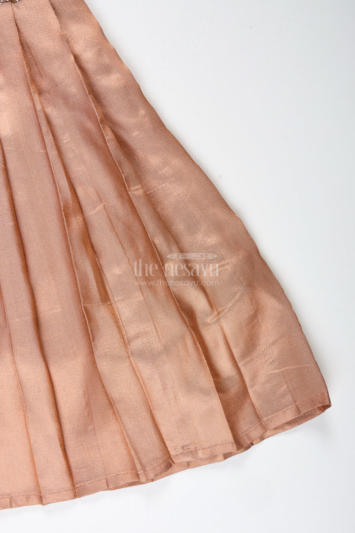 Velvet Party Gown For Girls With Tissue Silk Skirt Wine And Gold Festive Dress