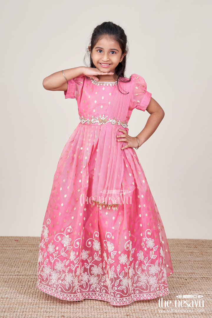 Girls Silk Gown with Embroidery for Birthdays and Festive Wear