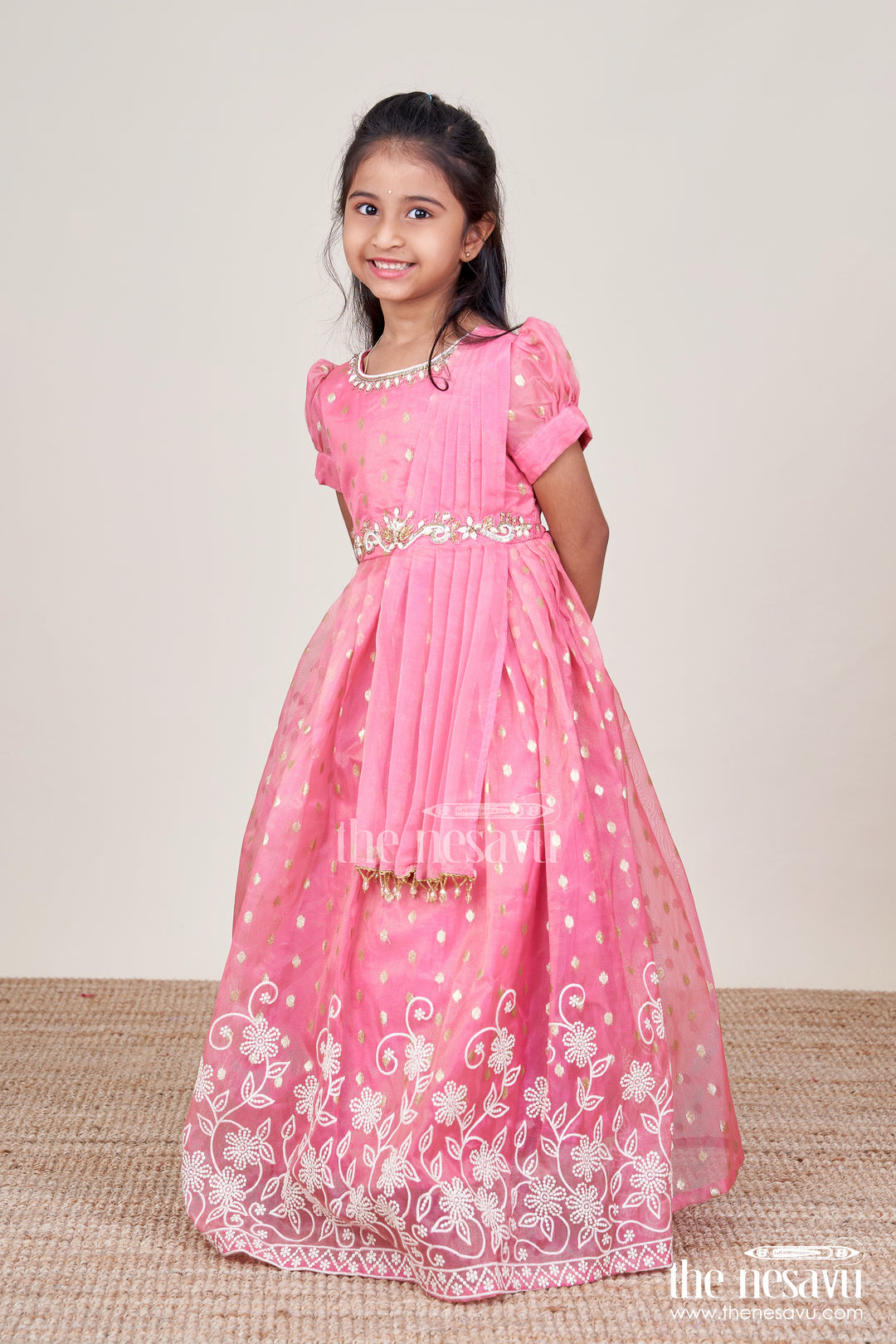 Girls Silk Gown with Embroidery for Birthdays and Festive Wear