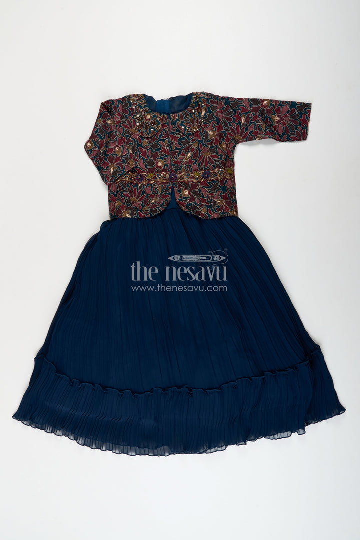 Girls georgette party gown with embroidered designer jacket