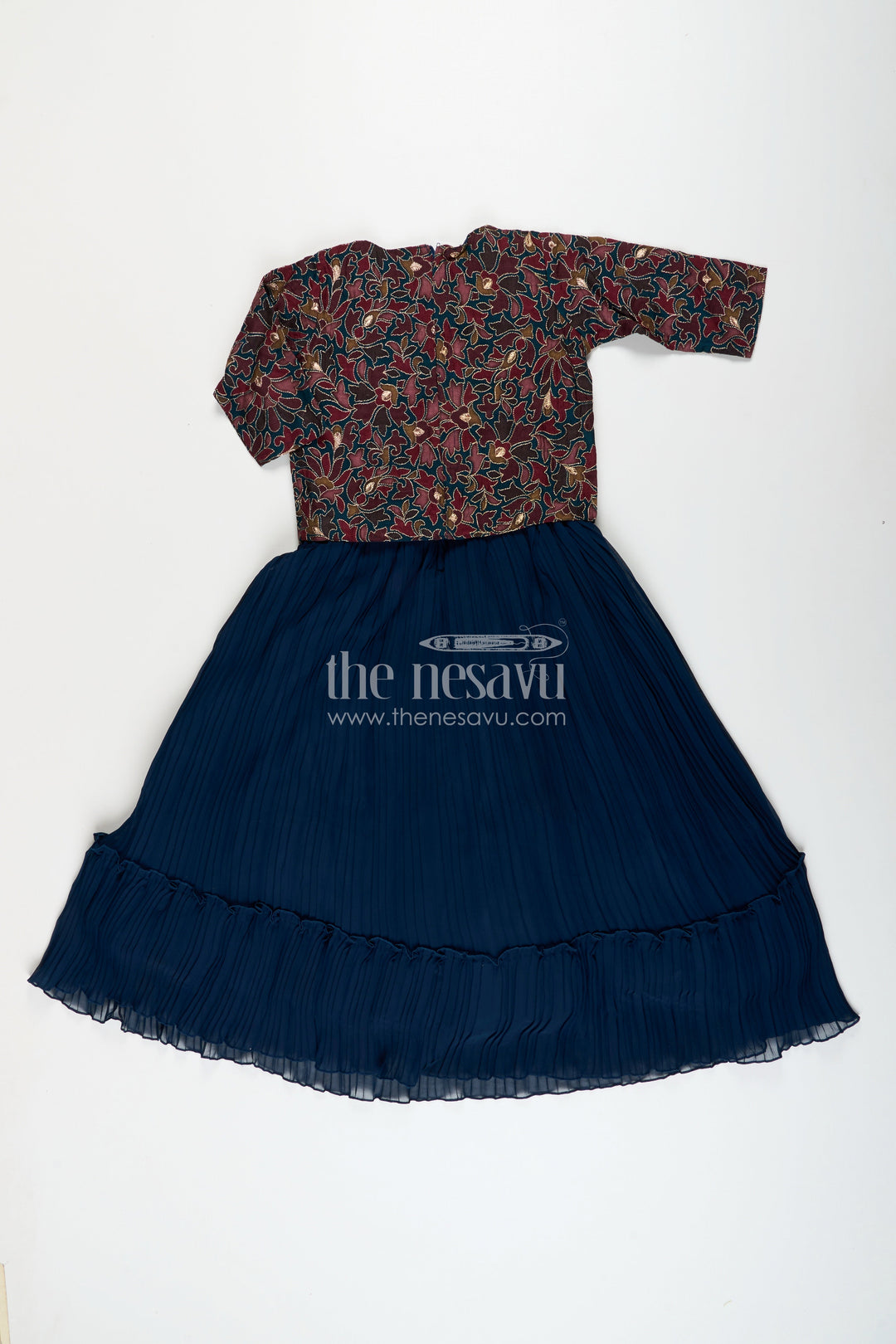 Girls georgette party gown with embroidered designer jacket
