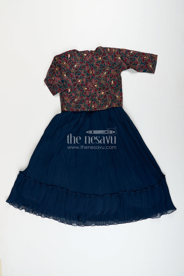 Girls georgette party gown with embroidered designer jacket
