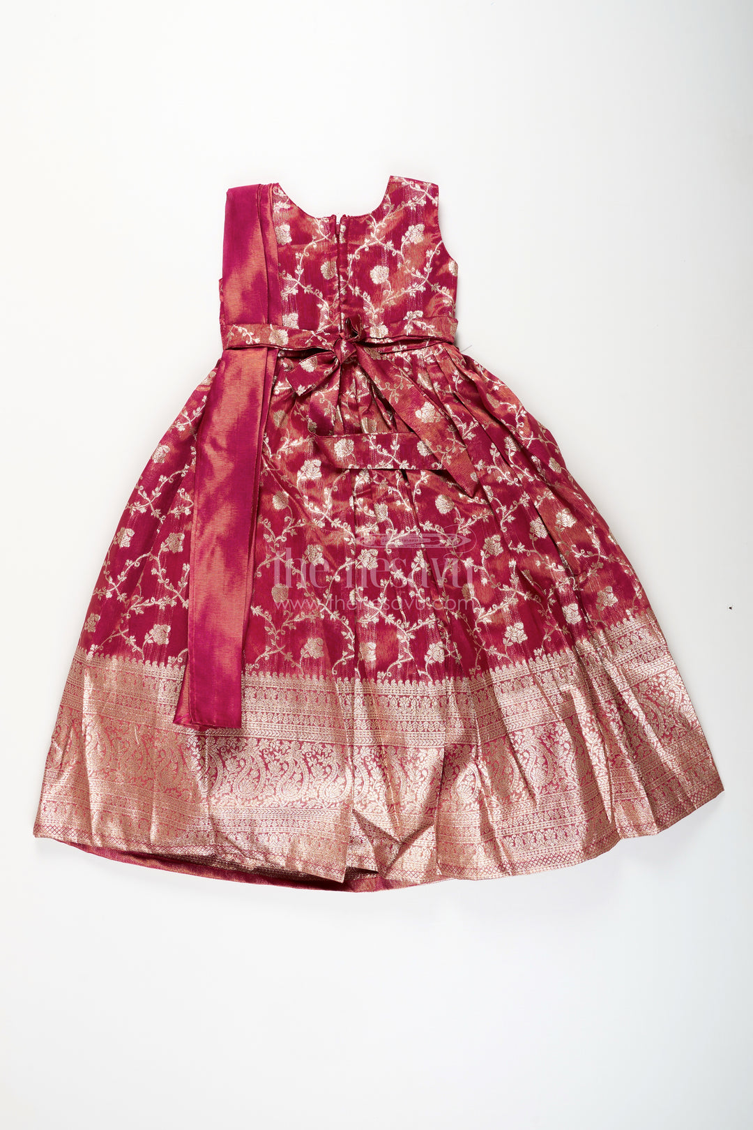 Girls magenta Kora tissue silk Anarkali with big zari border