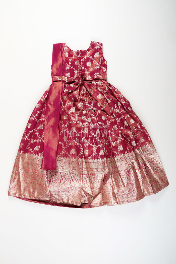 Girls magenta Kora tissue silk Anarkali with big zari border