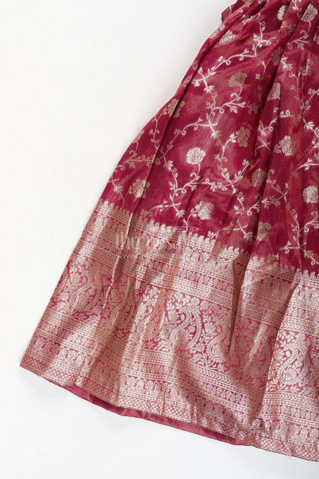 Girls magenta Kora tissue silk Anarkali with big zari border