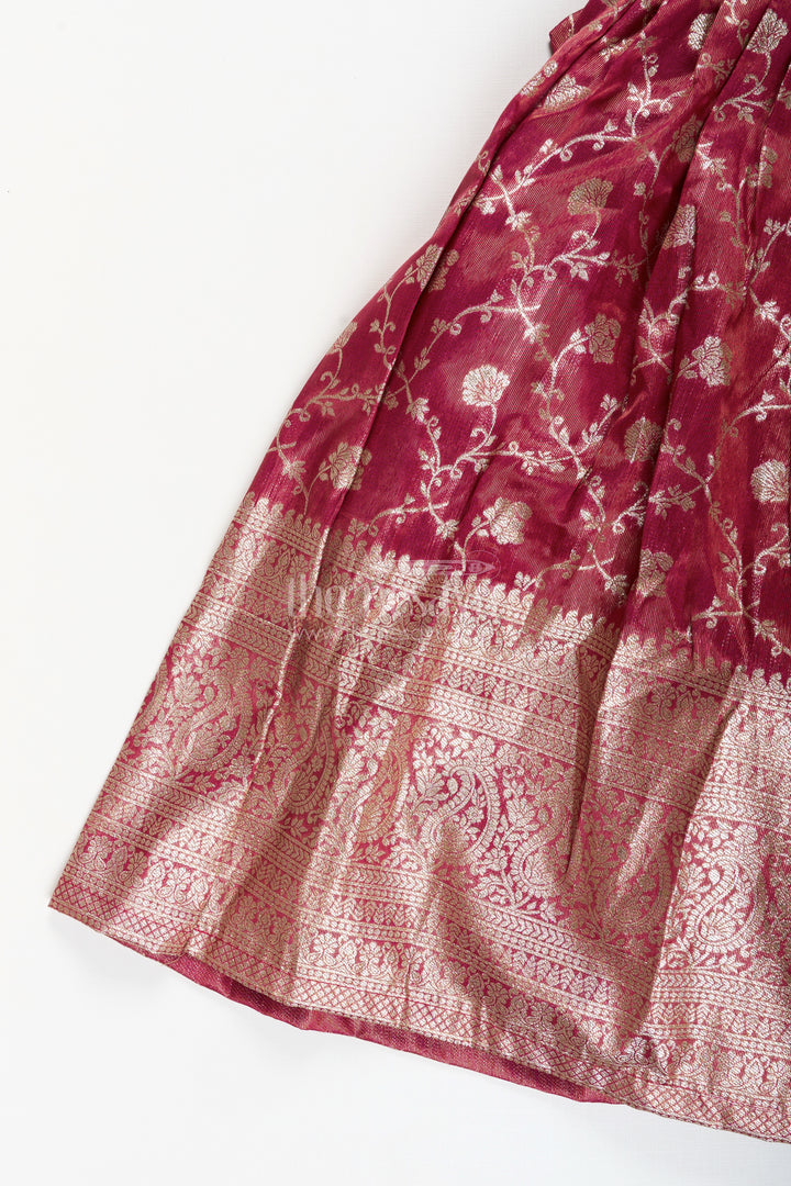Girls magenta Kora tissue silk Anarkali with big zari border