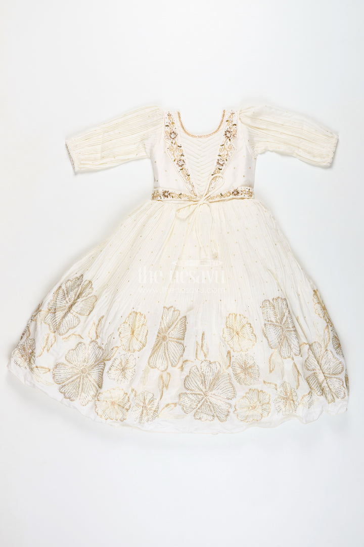 Baby Girl Cream Gown For Festive Occasions Georgette Ethnic Dress With Floral Stone Embroidery