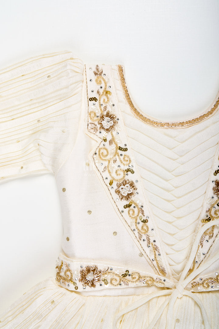 Baby Girl Cream Gown For Festive Occasions Georgette Ethnic Dress With Floral Stone Embroidery