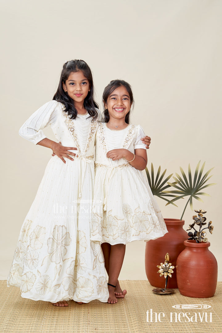 Baby Girl Cream Gown For Festive Occasions Georgette Ethnic Dress With Floral Stone Embroidery
