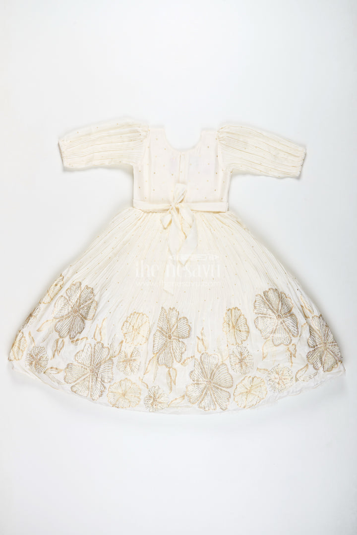 Baby Girl Cream Gown For Festive Occasions Georgette Ethnic Dress With Floral Stone Embroidery