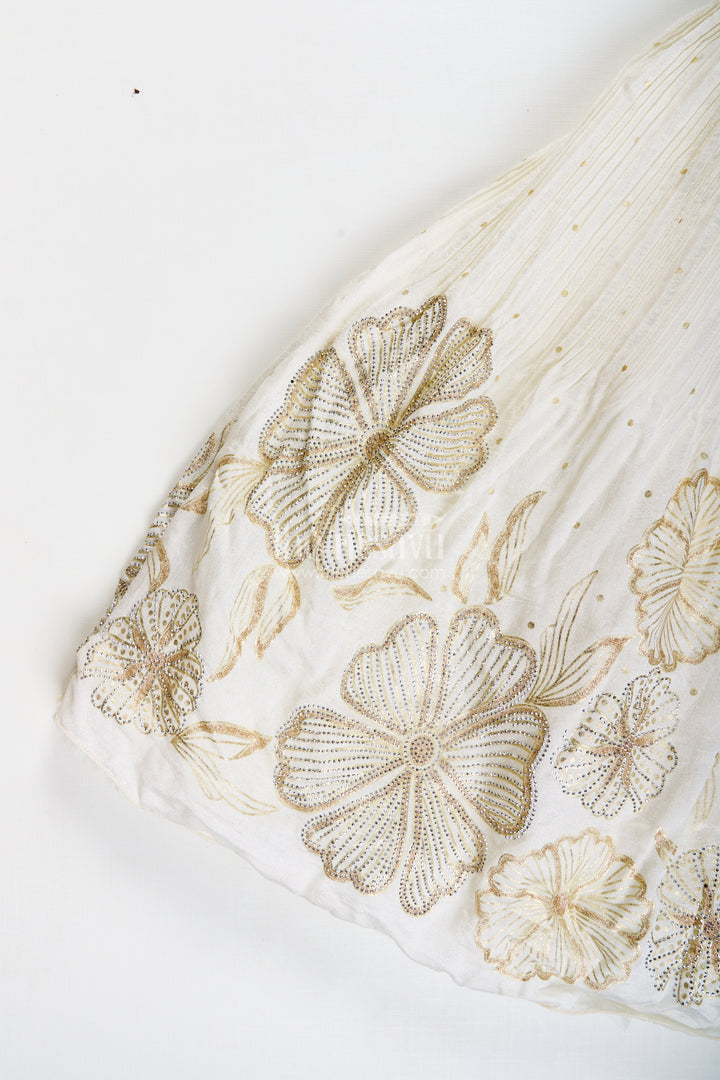 Baby Girl Cream Gown For Festive Occasions Georgette Ethnic Dress With Floral Stone Embroidery