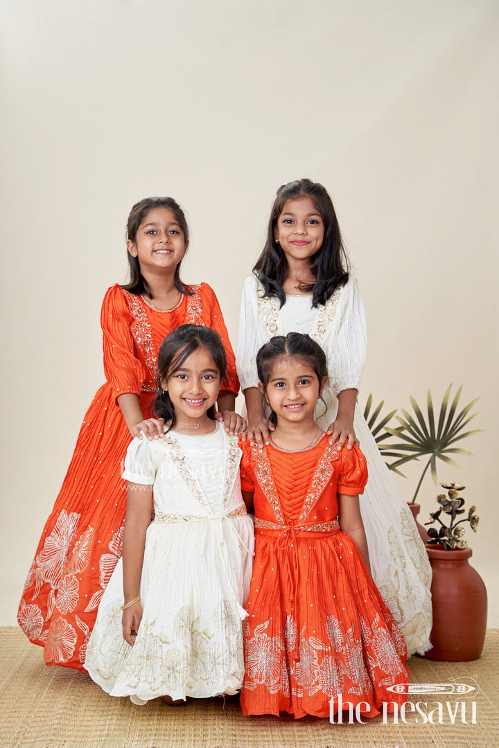 Baby Girl Cream Gown For Festive Occasions Georgette Ethnic Dress With Floral Stone Embroidery