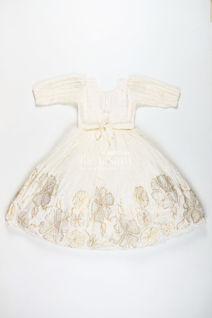Baby Girl Cream Gown For Festive Occasions Georgette Ethnic Dress With Floral Stone Embroidery