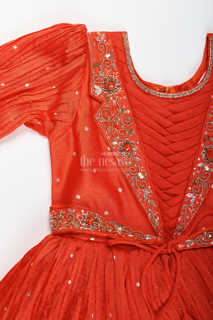 Baby Girl Orange Gown For Festive Celebrations Ethnic Stone Embellished Sibling Dress