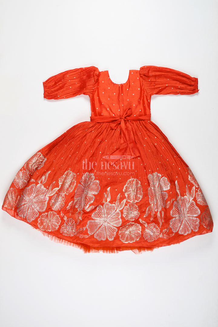 Baby Girl Orange Gown For Festive Celebrations Ethnic Stone Embellished Sibling Dress