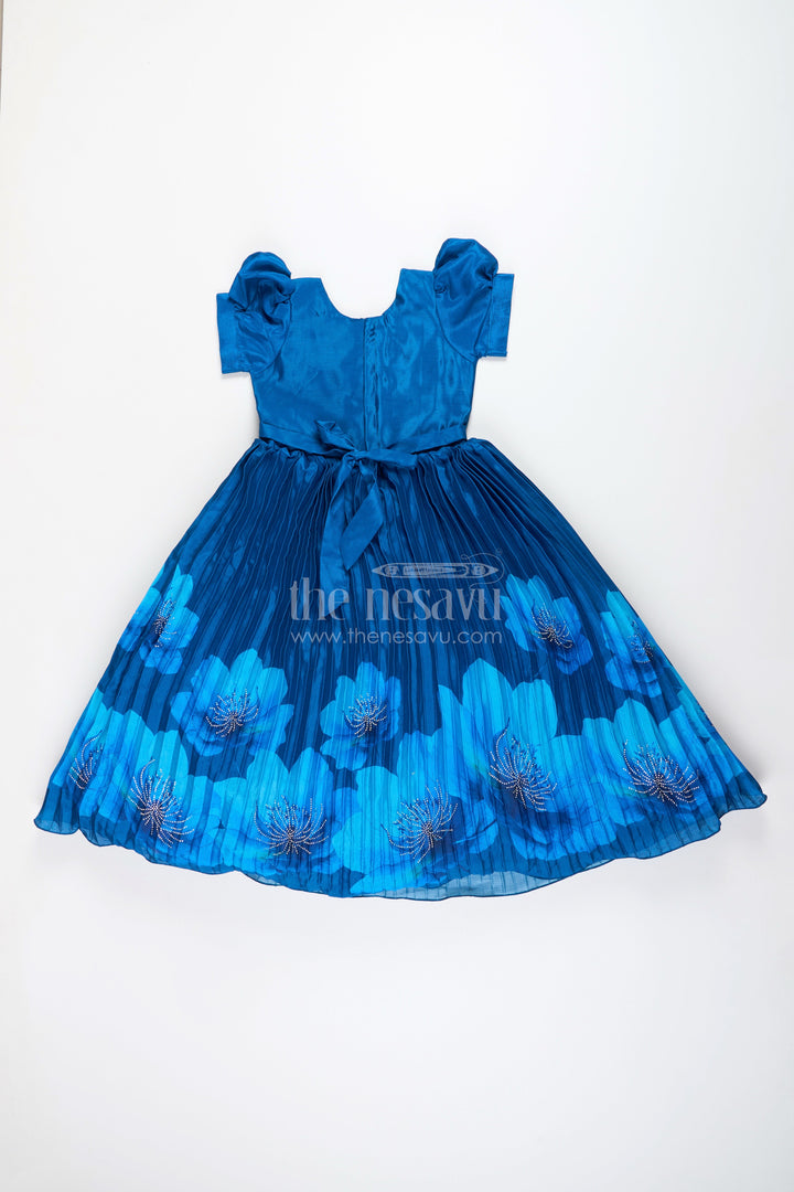 Party gown for girls with floral print and mirror work