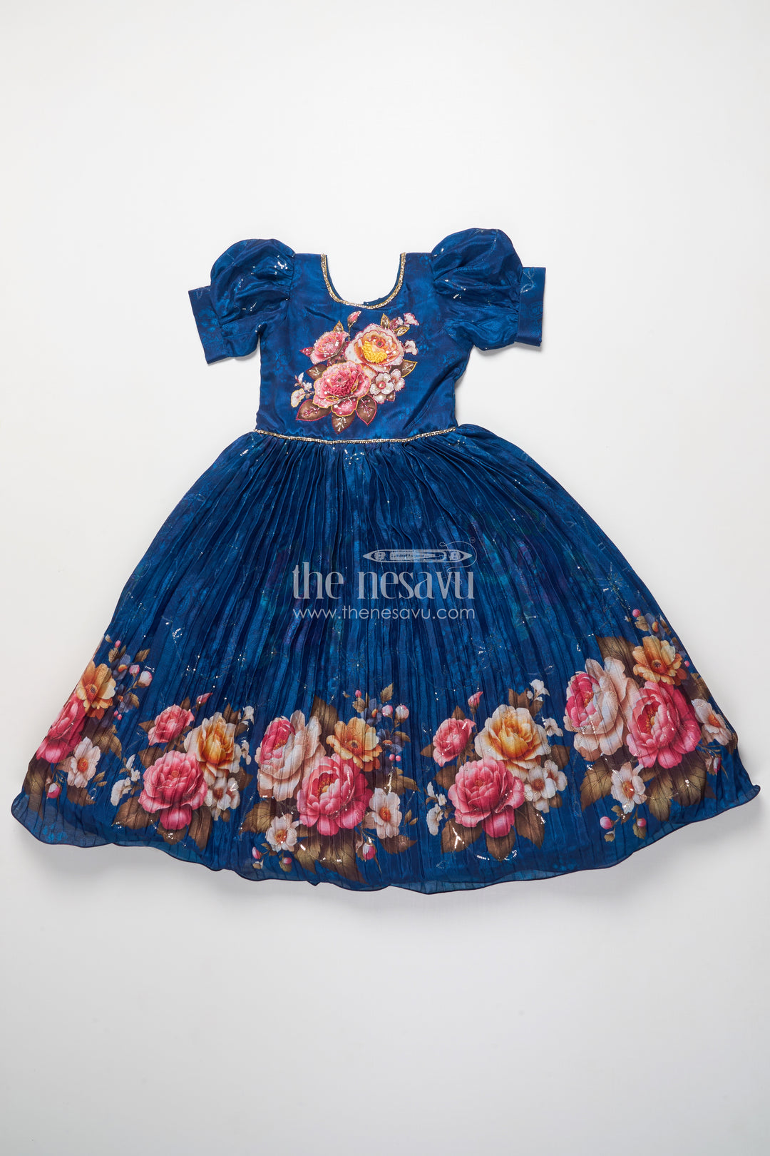 Girls silk gown with floral digital print for festive occasions