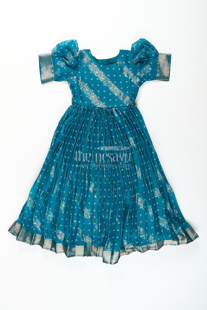 Girls teal viscose tissue silk Anarkali with zari border