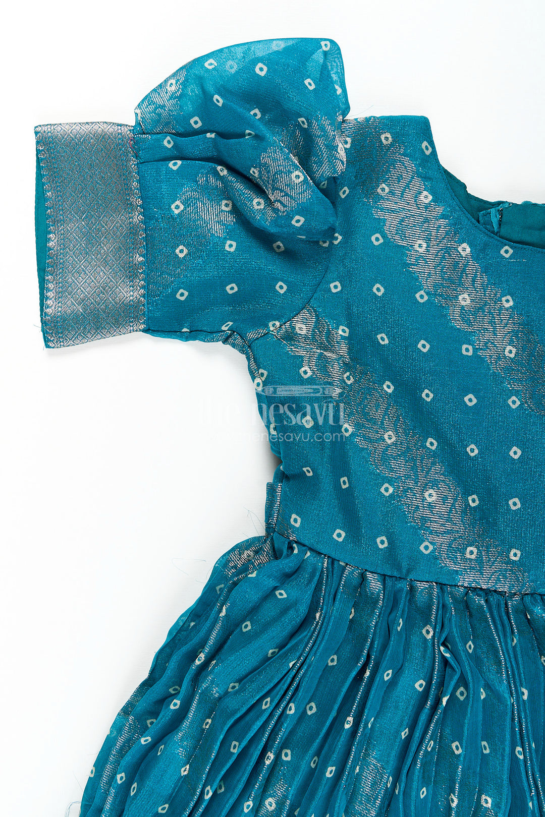 Girls teal viscose tissue silk Anarkali with zari border