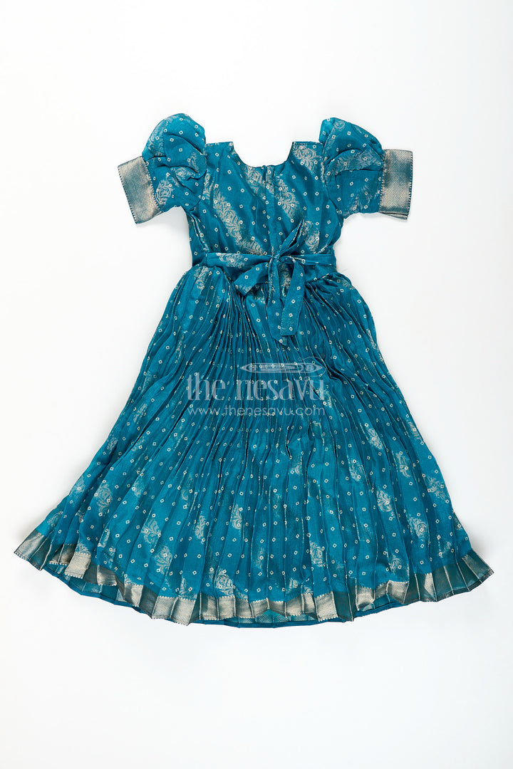 Girls teal viscose tissue silk Anarkali with zari border