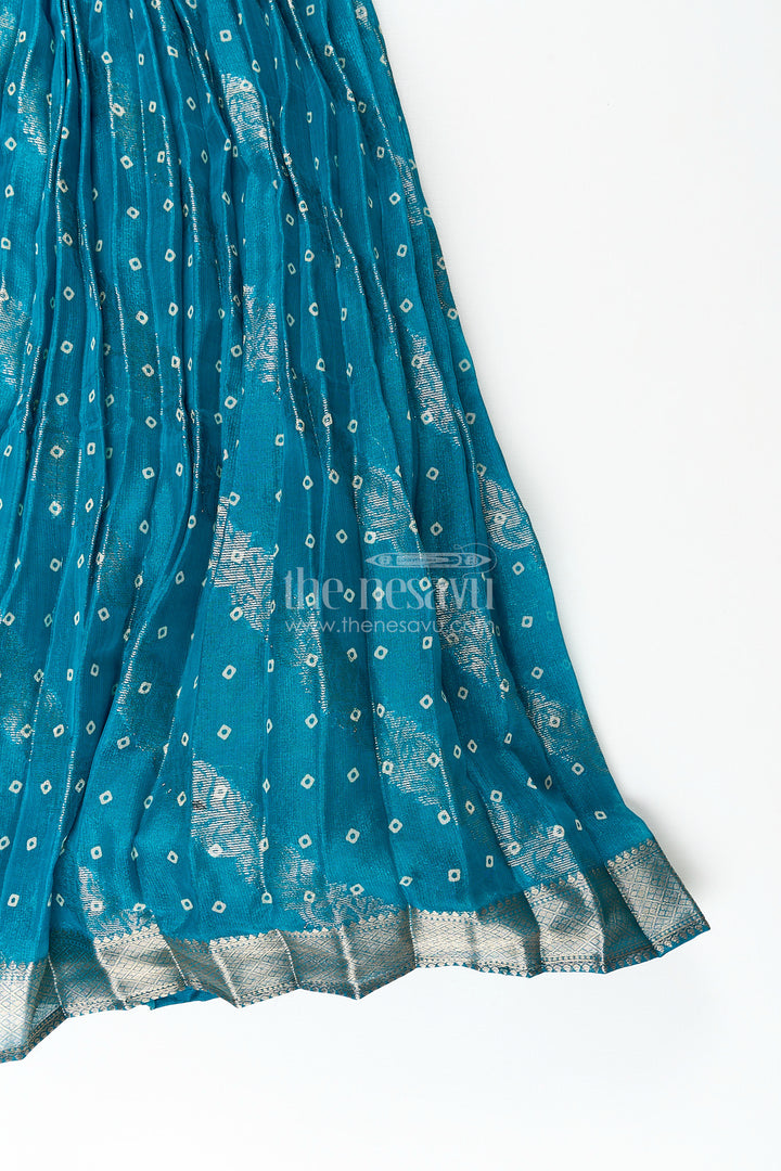Girls teal viscose tissue silk Anarkali with zari border