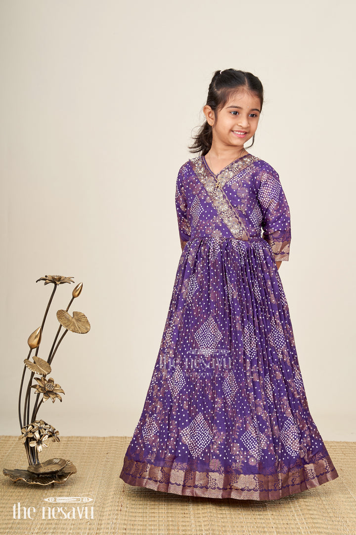 Girls jacquard party gown with full sleeves for traditional occasions