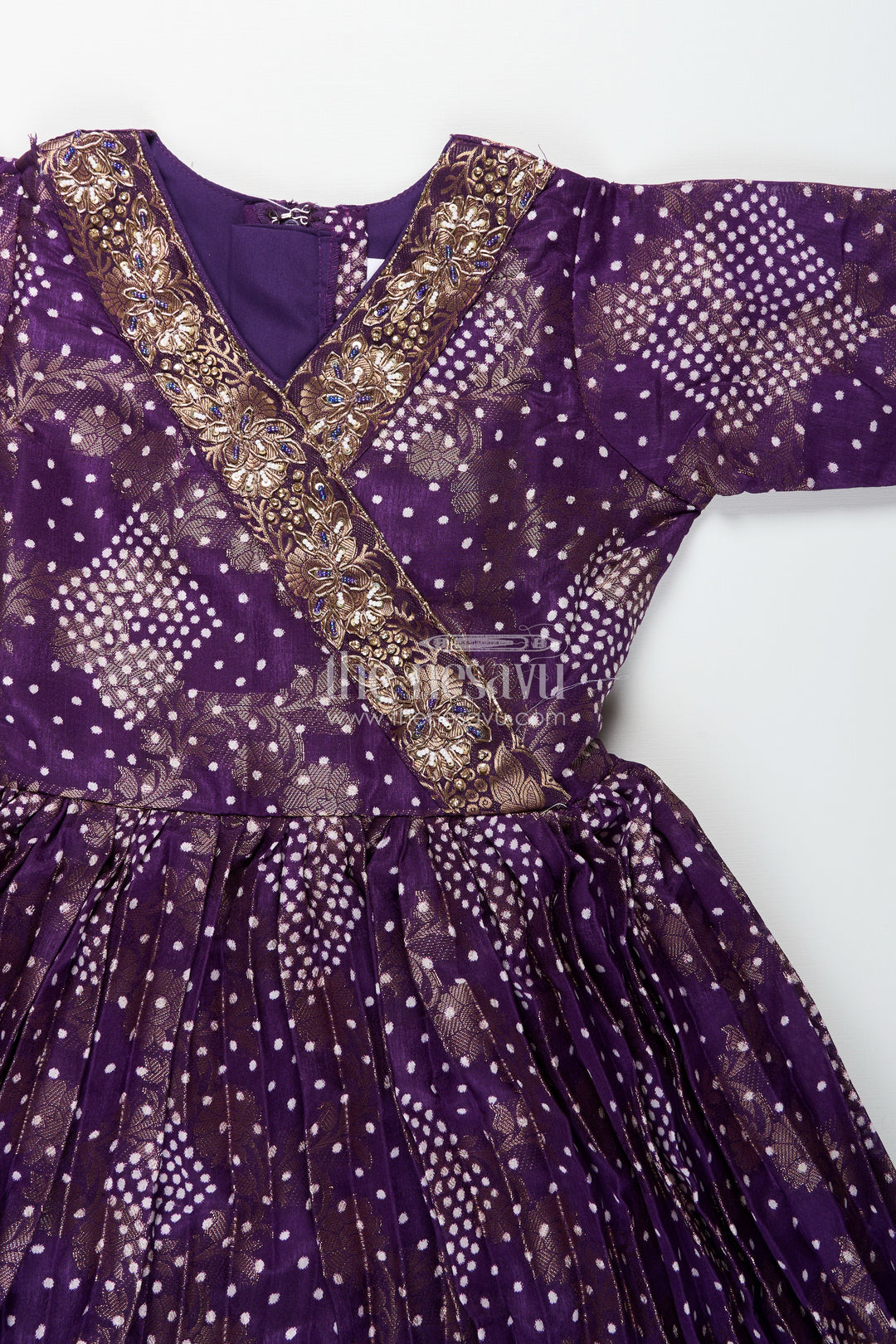 Girls jacquard party gown with full sleeves for traditional occasions