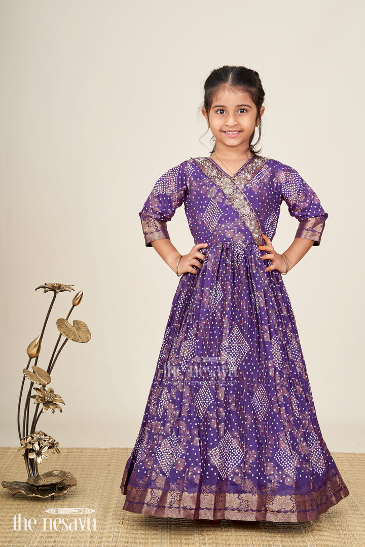 Girls jacquard party gown with full sleeves for traditional occasions