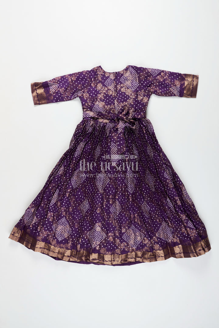 Girls jacquard party gown with full sleeves for traditional occasions
