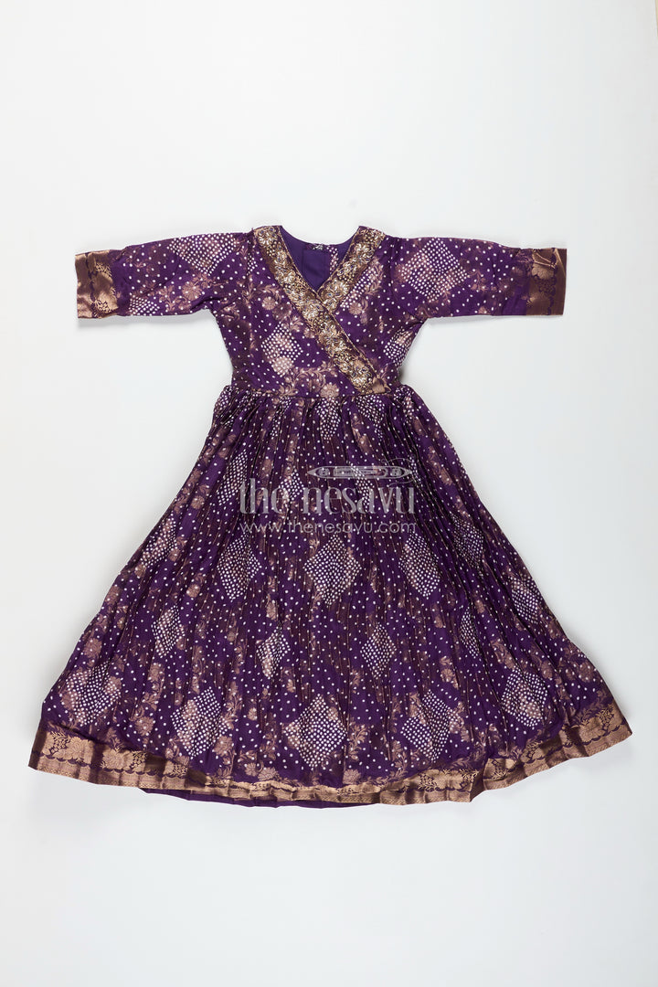 Girls jacquard party gown with full sleeves for traditional occasions