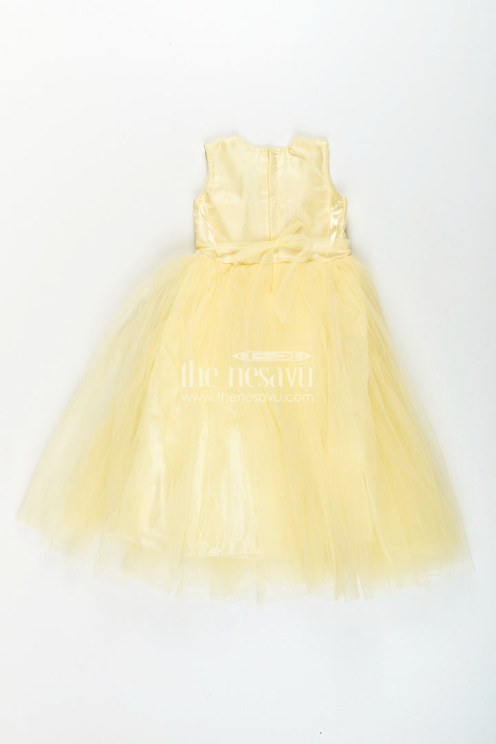Satin and net party gown for girls with bead embroidery