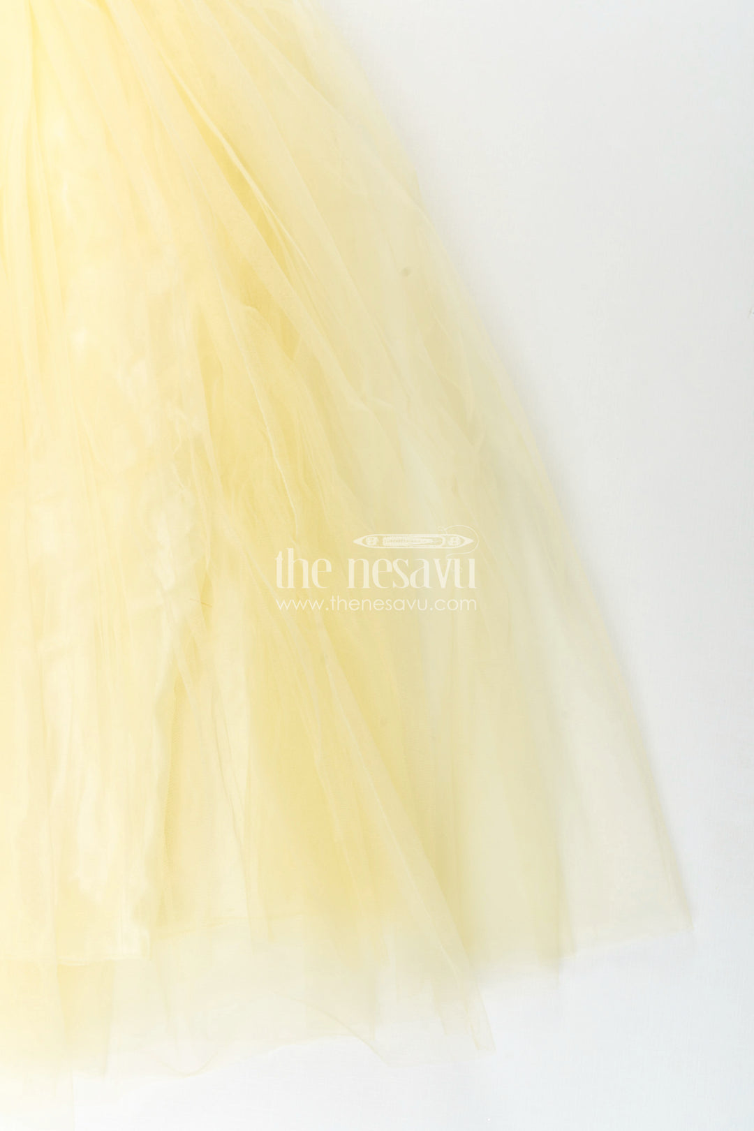 Satin and net party gown for girls with bead embroidery
