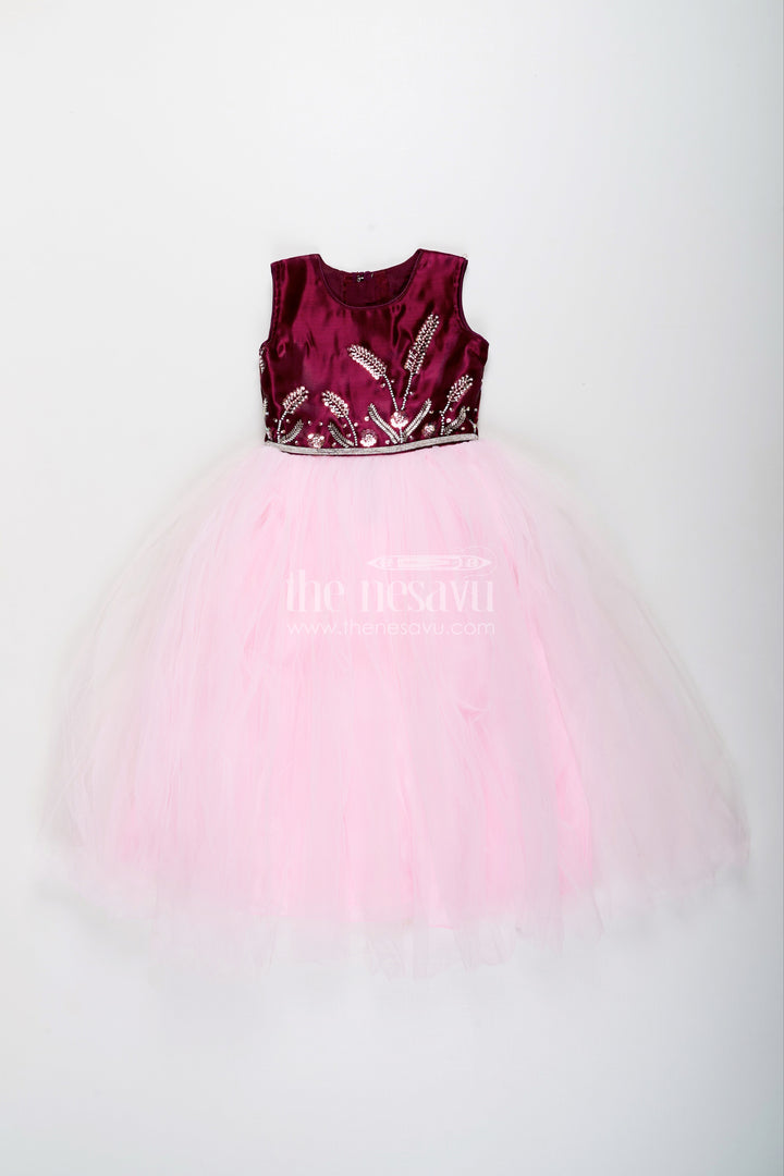 Girls net party gown with embroidered yoke for birthdays and celebrations
