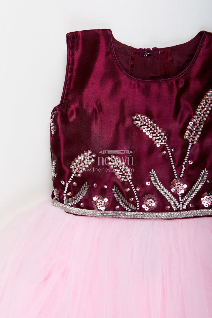 Girls net party gown with embroidered yoke for birthdays and celebrations
