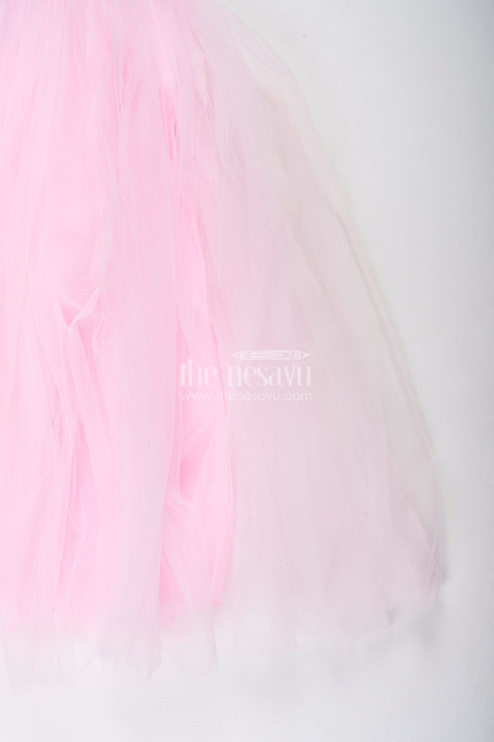 Girls net party gown with embroidered yoke for birthdays and celebrations