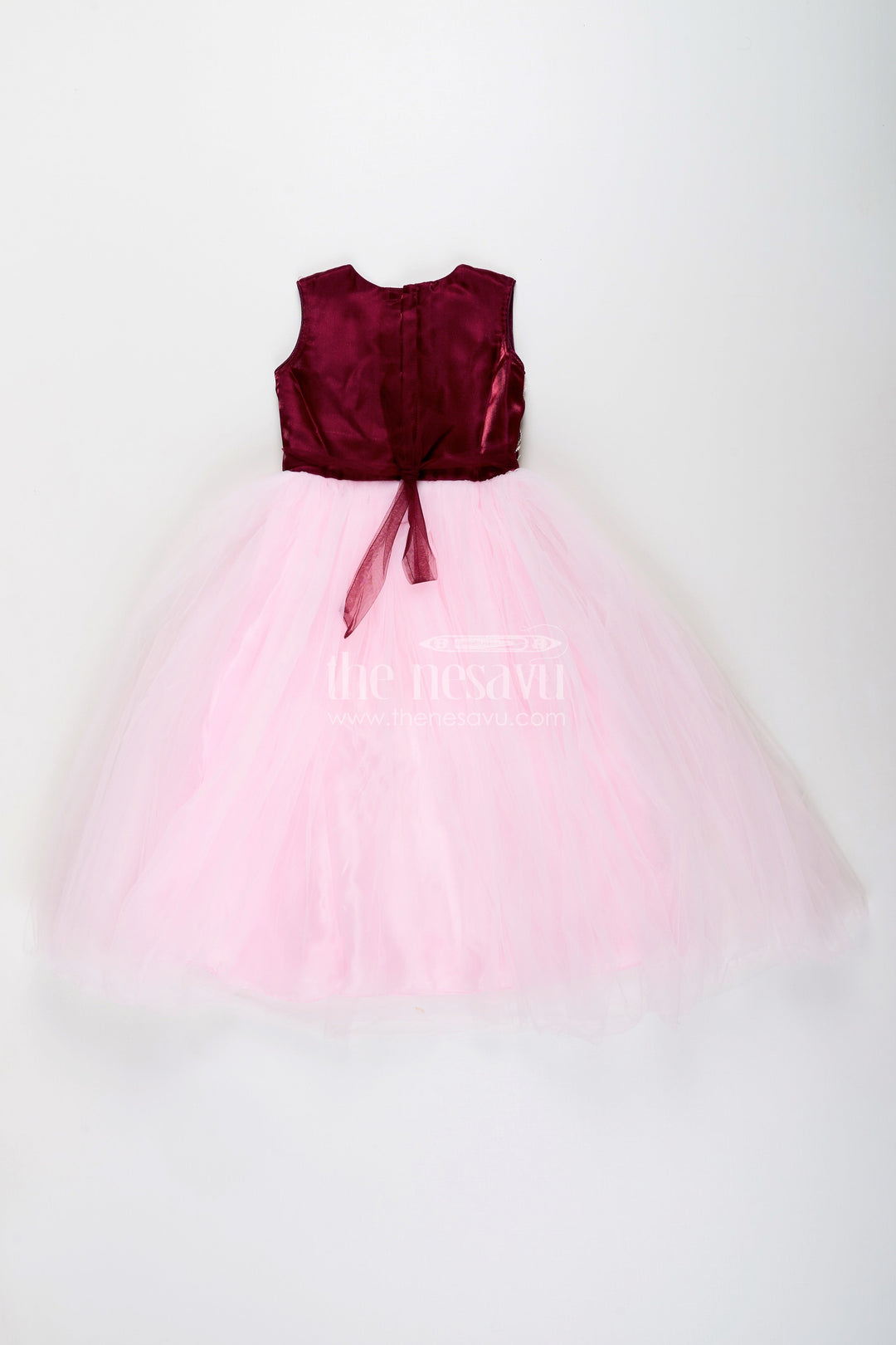 Girls net party gown with embroidered yoke for birthdays and celebrations