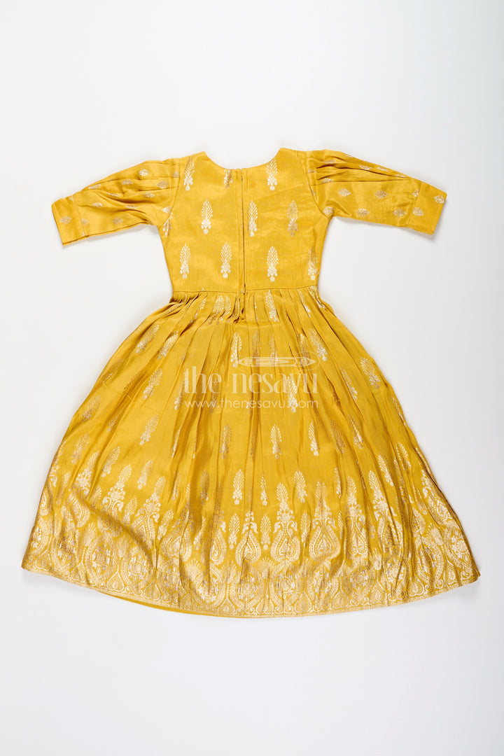 Banarasi silk gown with designer yoke – elegant traditional dress for girls