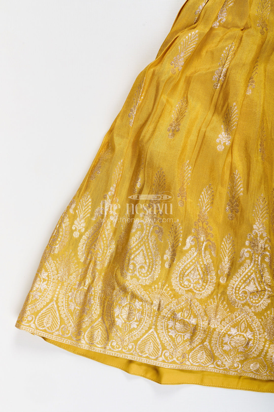 Banarasi silk gown with designer yoke – elegant traditional dress for girls