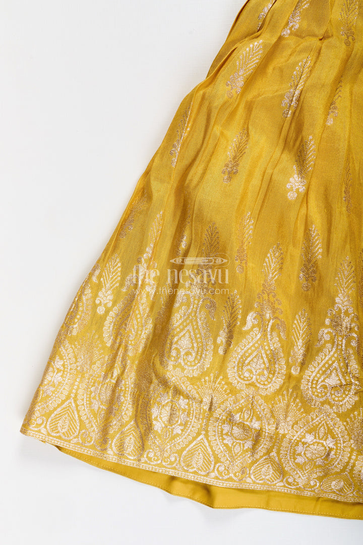 Banarasi silk gown with designer yoke – elegant traditional dress for girls