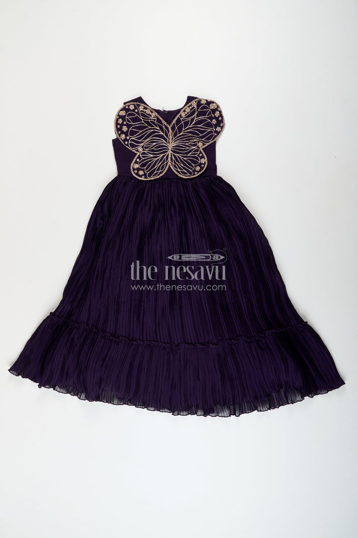 Girls purple party gown with butterfly embellished bodice