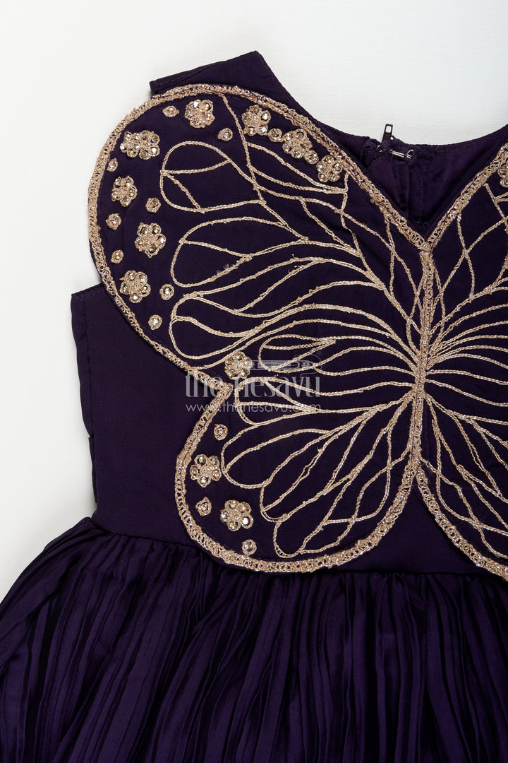 Girls purple party gown with butterfly embellished bodice